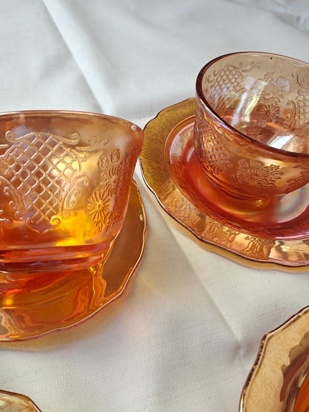 Vintage Federal Glass Normandie Marigold Carnival Glass 9 Pc Set Iridescent